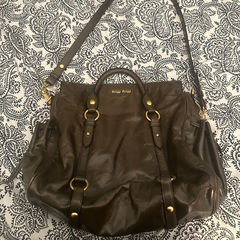 Miu Miu Vitello Lux Bow Satchel ( Olive green )